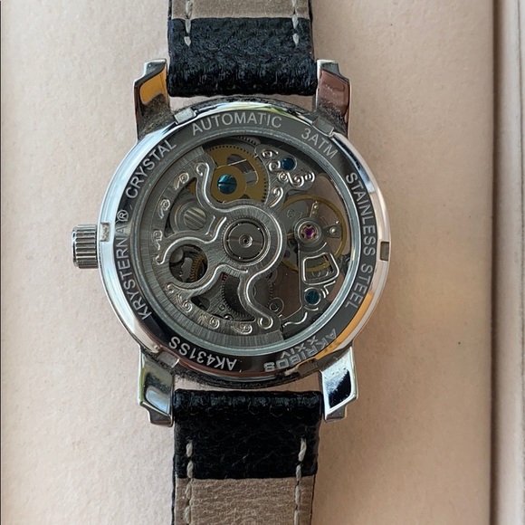 Akribos XXIV Black Leather Automatic Watch